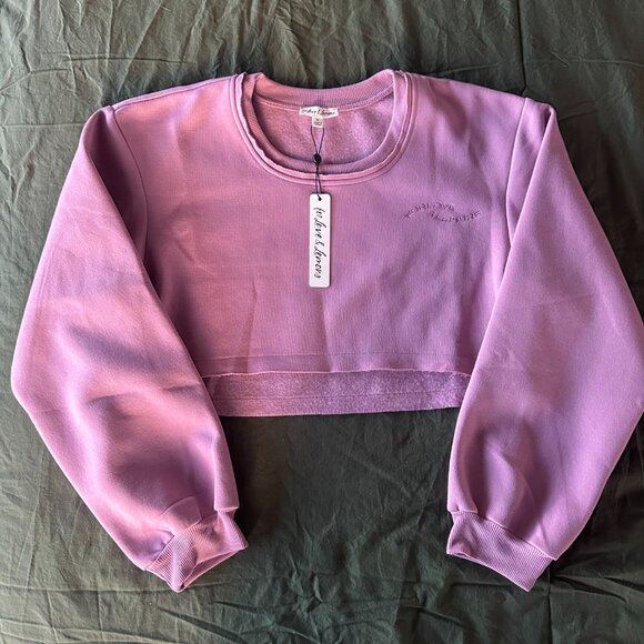 NWT For Love & Lemons Josie Cropped Crewneck Pullover Sweatshirt in Lilac, M - Picture 5 of 9